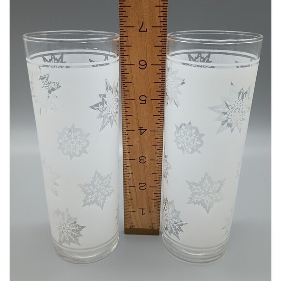 Federal Glass White Satin Frost Snowflake Highball Glasses Set Of 2 - Picture 4 of 4